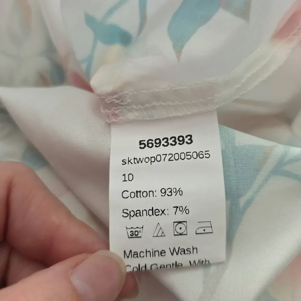 Shein Girl's Size 10 White Pink Green Rose Print Ruffle Skirt